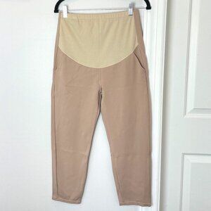 Khaki Maternity Trouser Pants - Over-the-belly with stretch - ankle length